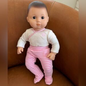 American Girl Doll Bitty Baby with Brown hair in Pink and White Stripes outfit